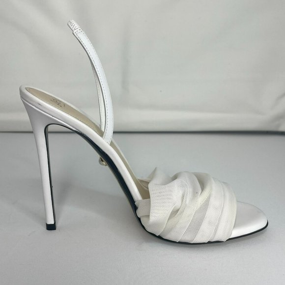 ALEVI Milano White Leather Mesh Slingback Stiletto Heels - IT 38.5, US 8.5 - Picture 5 of 12